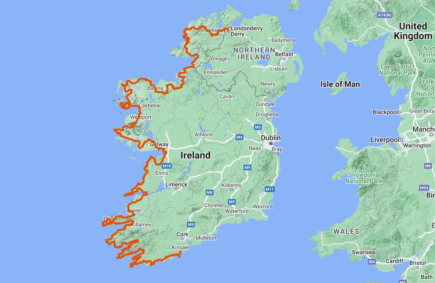 Map of the Irish Wild Atlantic Way